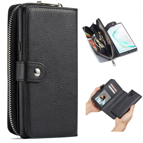 Samsung Note 10 Case Zipper Wallet (Black)