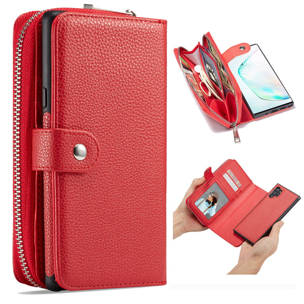 Samsung Note 10 Plus Case Zipper Wallet (Red)