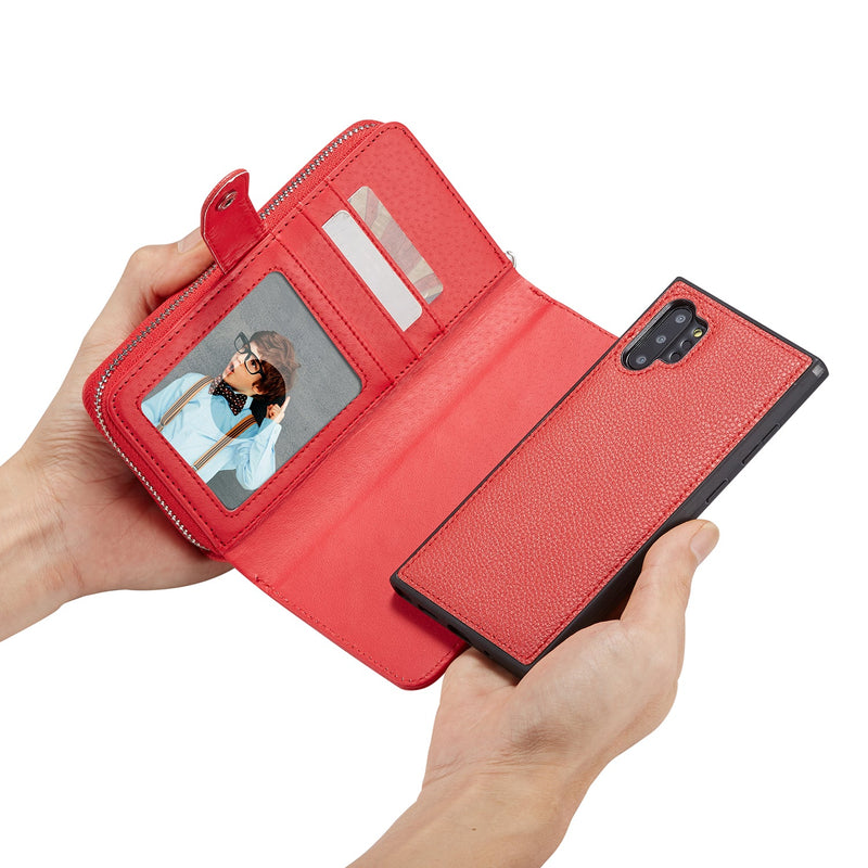 Samsung Note 10 Plus Case Zipper Wallet (Red)