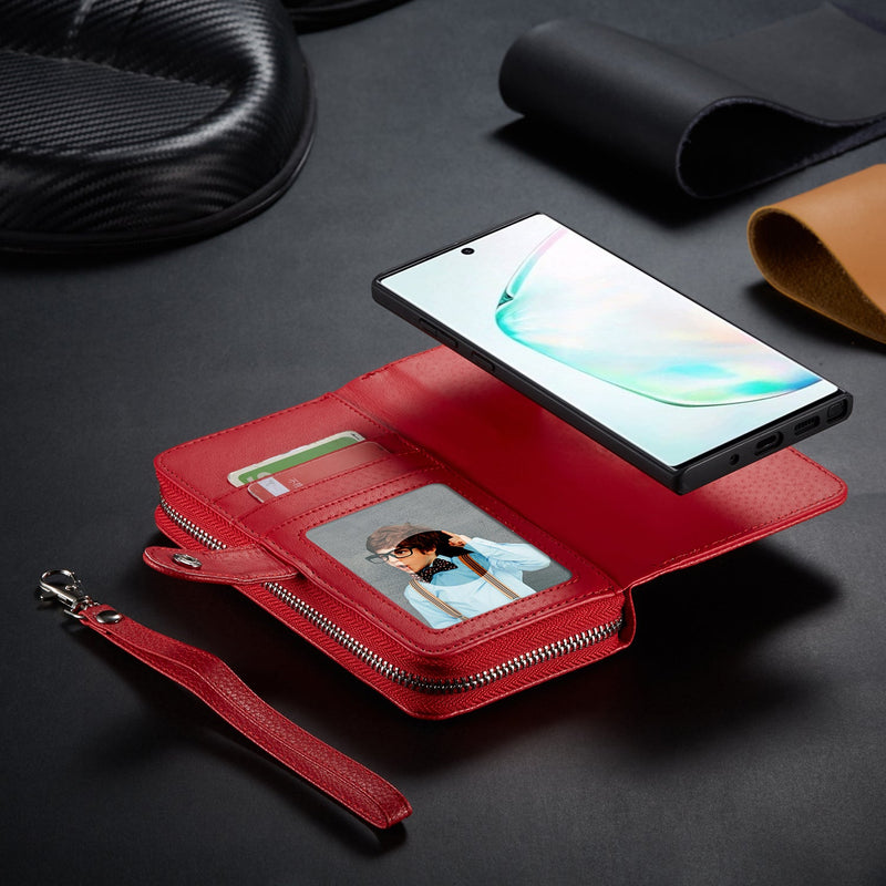 Samsung Note 10 Plus Case Zipper Wallet (Red)