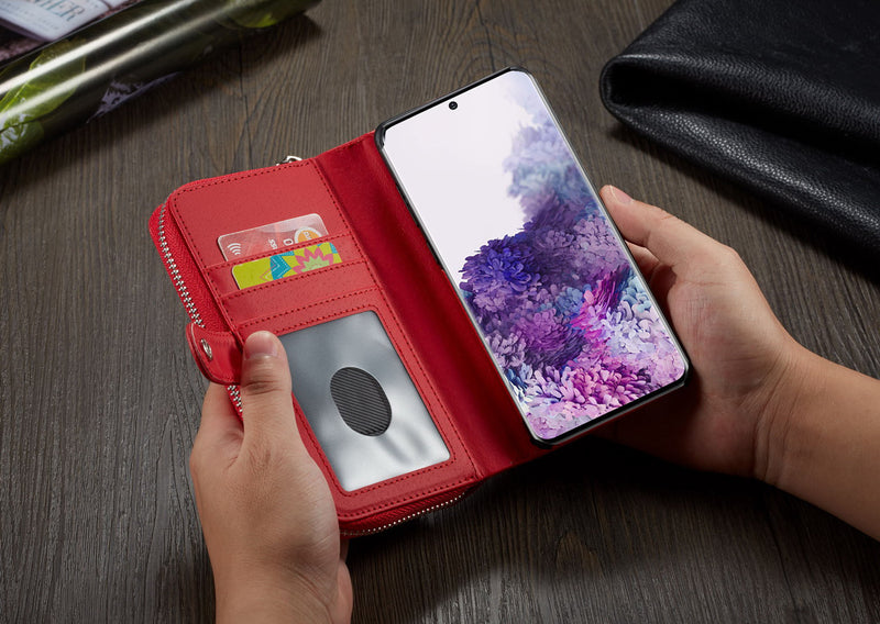 Samsung S20 Plus Case Zipper Wallet (Red)