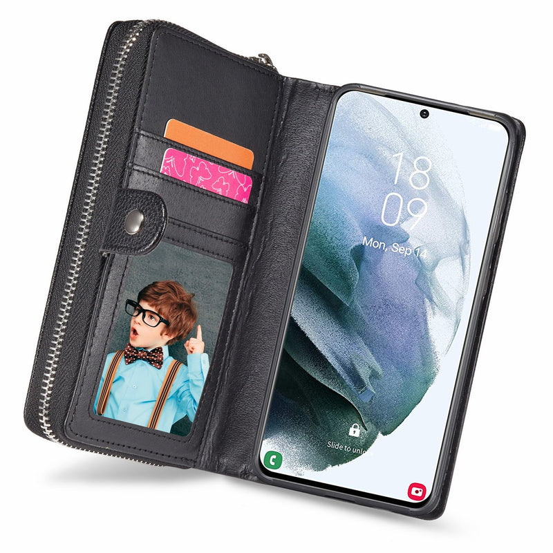 Samsung S21 Plus Case Zipper Wallet (Black)
