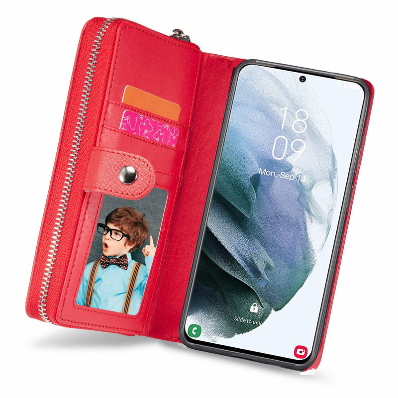 Samsung S21 Plus Case Zipper Wallet (Red)