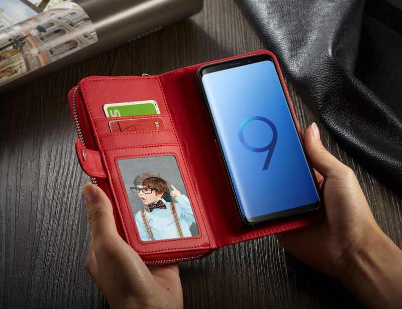 Samsung S9 Case Zipper Wallet (Red)