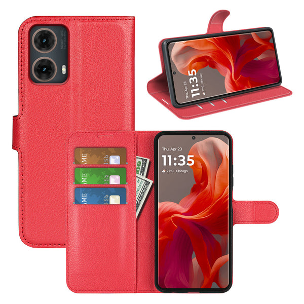 Motorola Moto G85 PU Leather Wallet Case [Red]