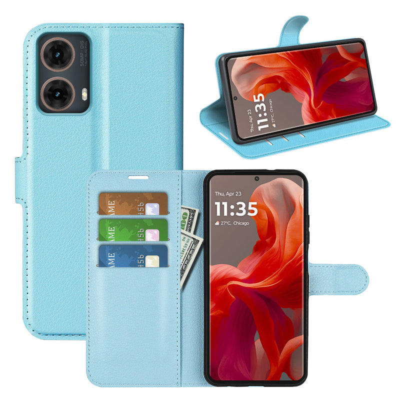 Motorola Moto G85 PU Leather Wallet Case [LightBlue]
