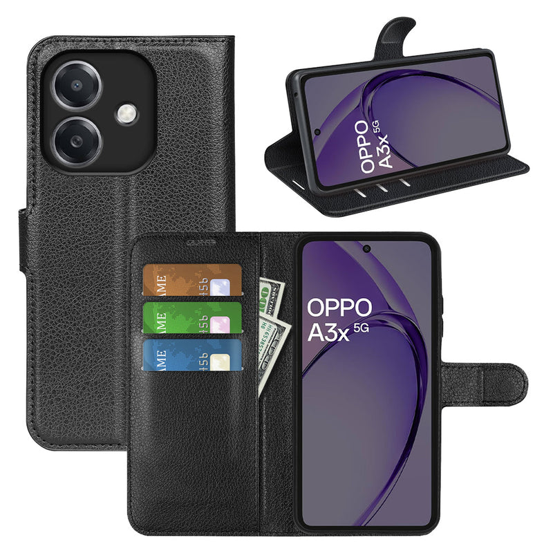 OPPO A40 4G PU Leather Wallet Case [Black]