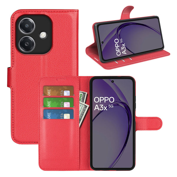 OPPO A40 4G PU Leather Wallet Case [Red]