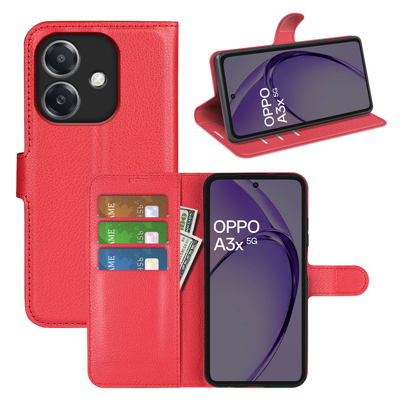 OPPO A40 4G PU Leather Wallet Case [Red]