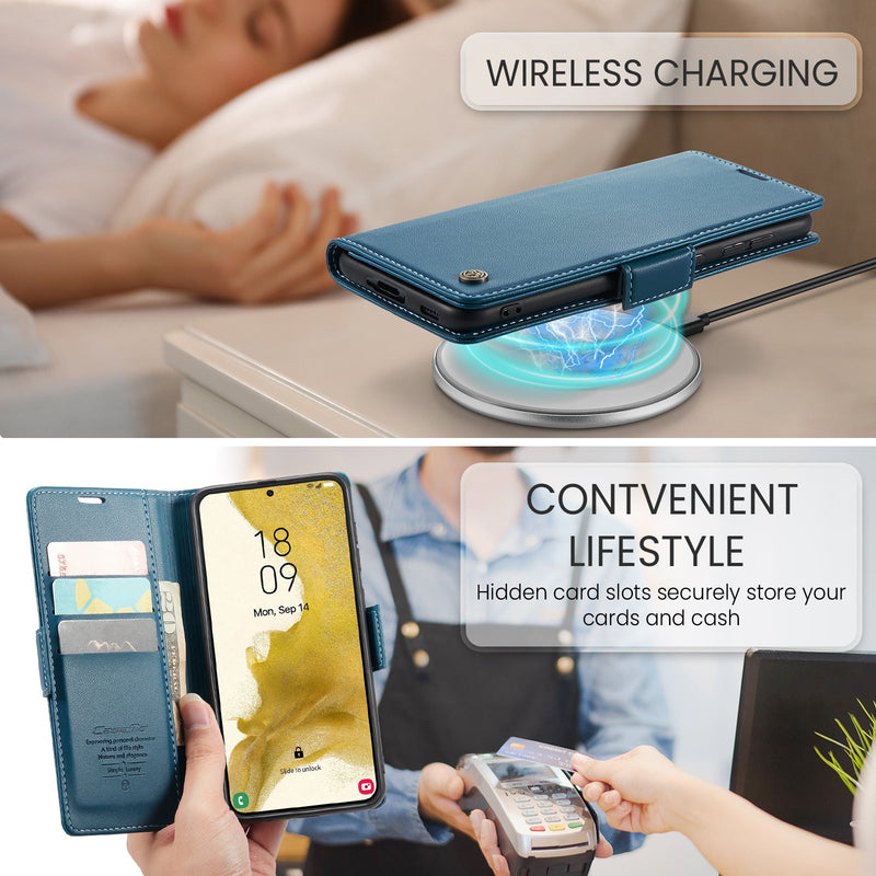 Samsung Galaxy S22 CaseMe 023 Wallet Flip Cover, RFID Protection, Card Holder