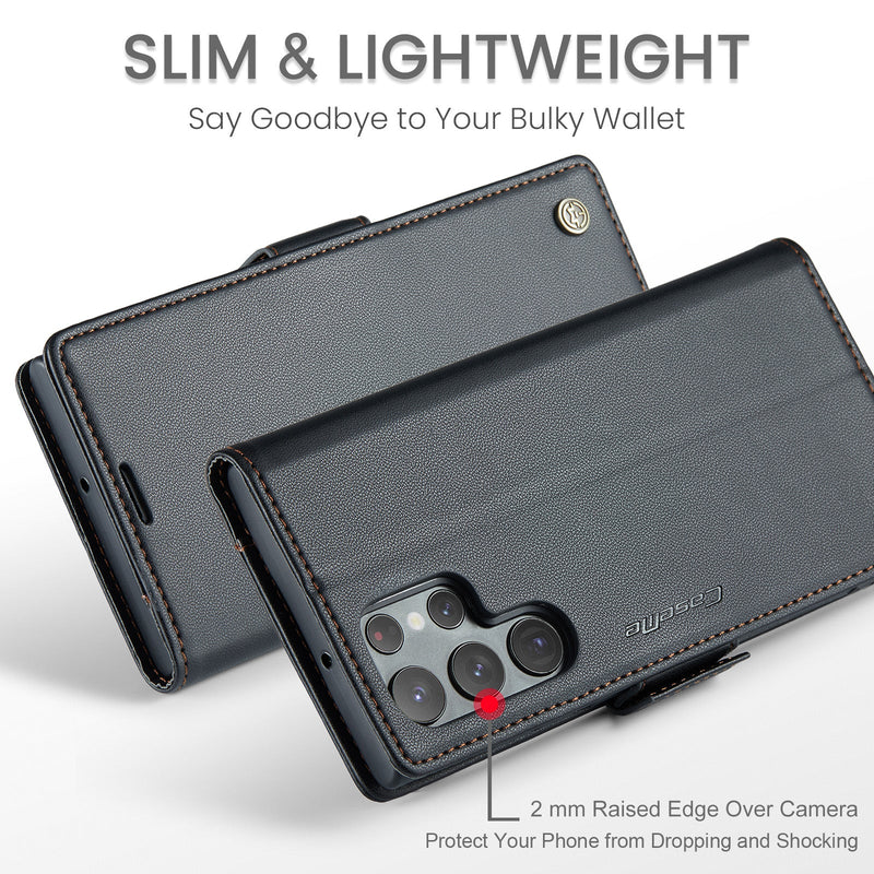 Samsung Galaxy S22 Ultra CaseMe 023 Wallet Flip Cover, RFID Protection, Card Holder
