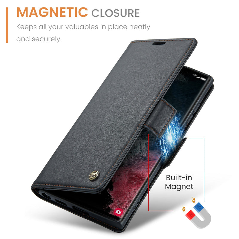 Samsung Galaxy S22 Ultra CaseMe 023 Wallet Flip Cover, RFID Protection, Card Holder