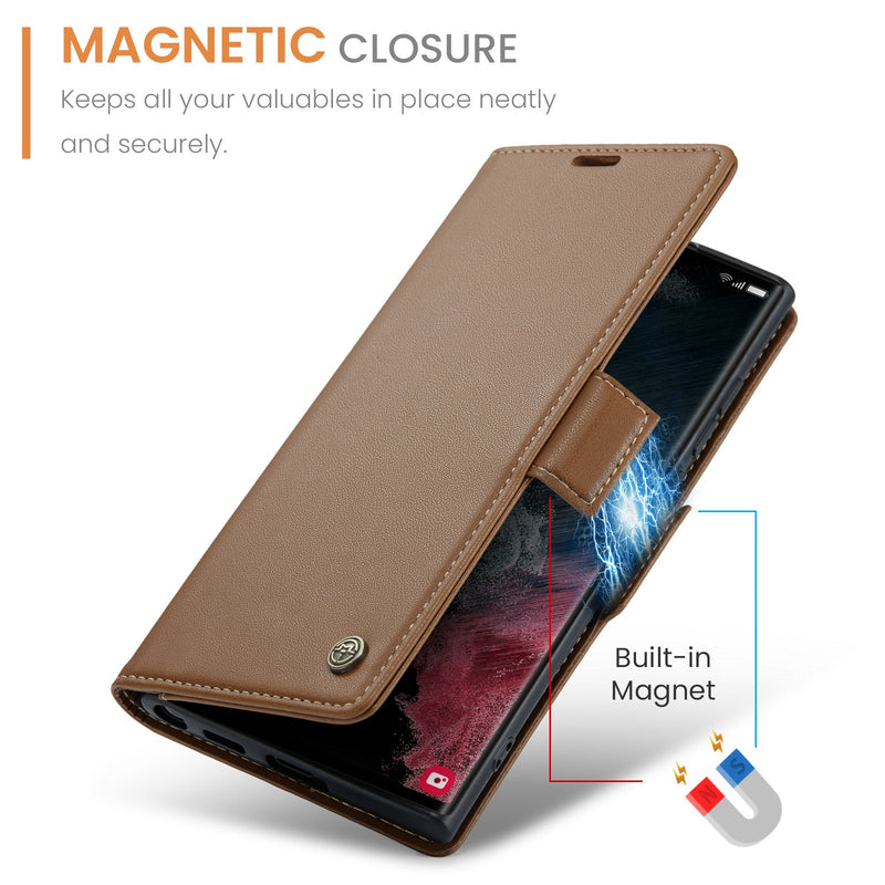 Samsung Galaxy S22 Ultra CaseMe 023 Wallet Flip Cover, RFID Protection, Card Holder