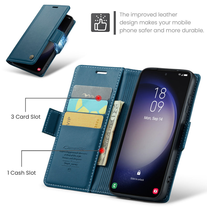Samsung Galaxy S23 CaseMe 023 Wallet Flip Cover, RFID Protection, Card Holder