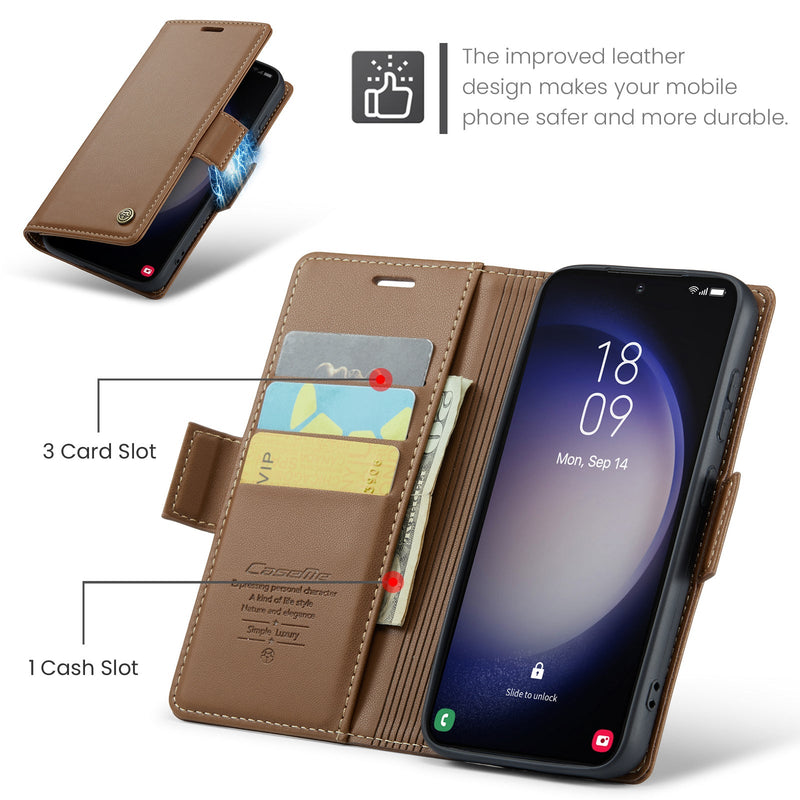 Samsung Galaxy S23 CaseMe 023 Wallet Flip Cover, RFID Protection, Card Holder