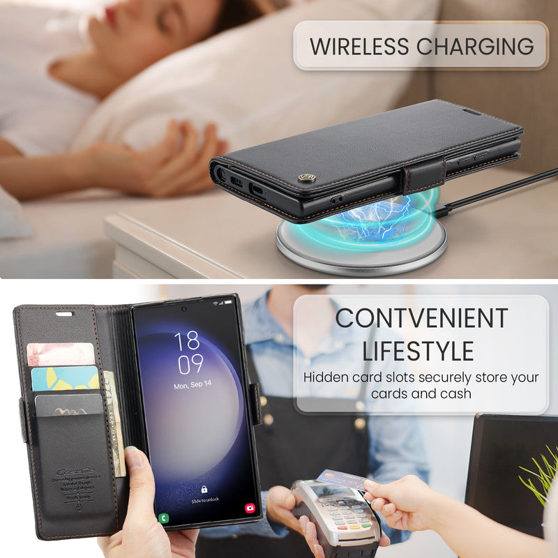 Samsung Galaxy S23 Ultra CaseMe 023 Wallet Flip Cover, RFID Protection, Card Holder