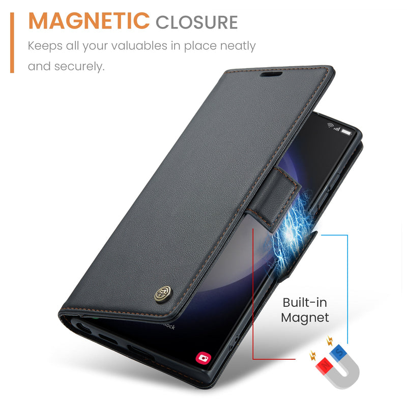 Samsung Galaxy S23 Ultra CaseMe 023 Wallet Flip Cover, RFID Protection, Card Holder