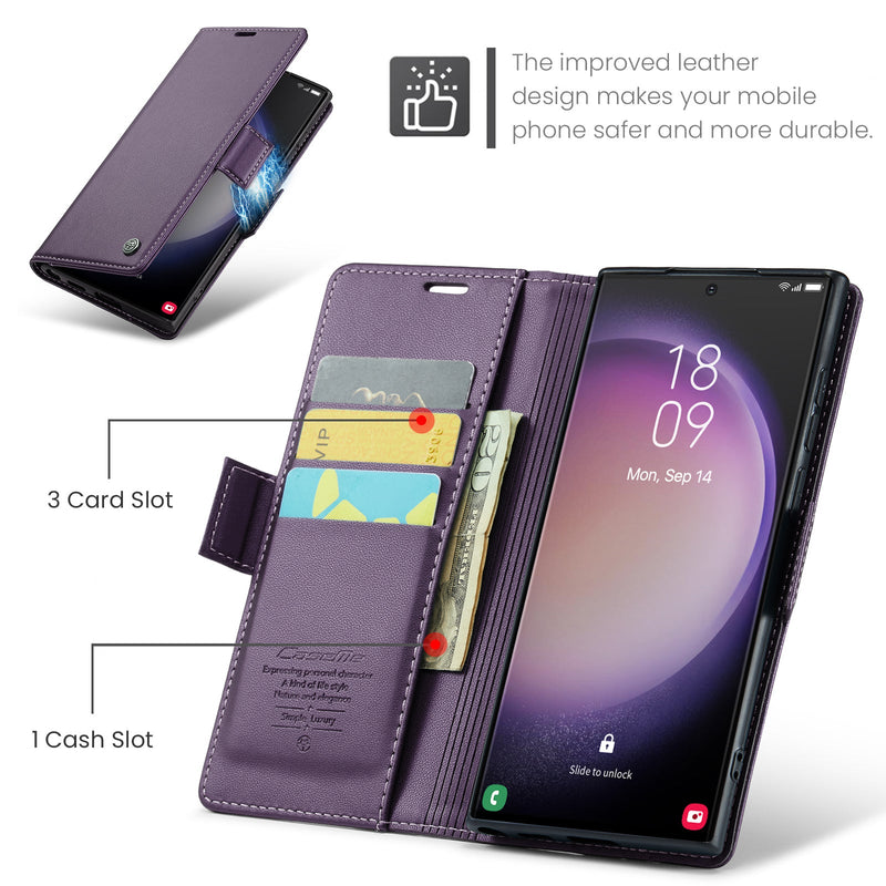 Samsung Galaxy S23 Ultra CaseMe 023 Wallet Flip Cover, RFID Protection, Card Holder