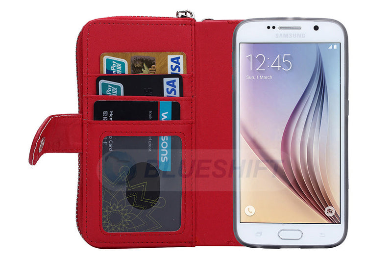 Samsung S6 Case Zipper Wallet (Red)