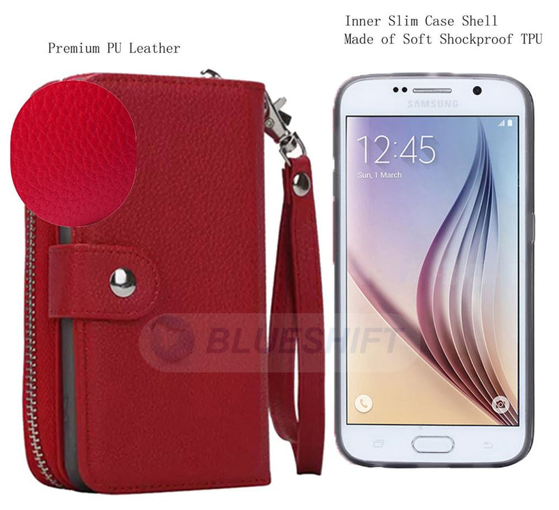 Samsung S6 Case Zipper Wallet (Red)