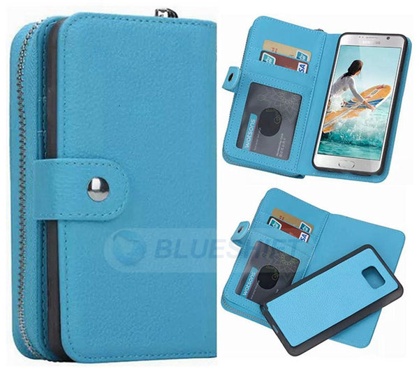 Samsung S6 Case Zipper Wallet (LightBlue)