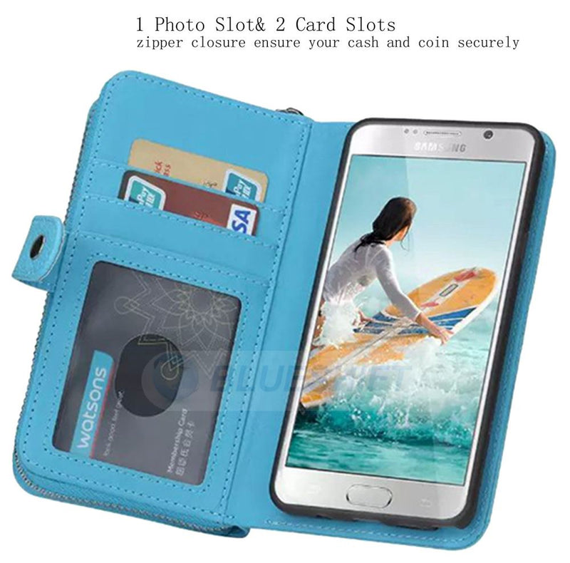Samsung S6 Case Zipper Wallet (LightBlue)