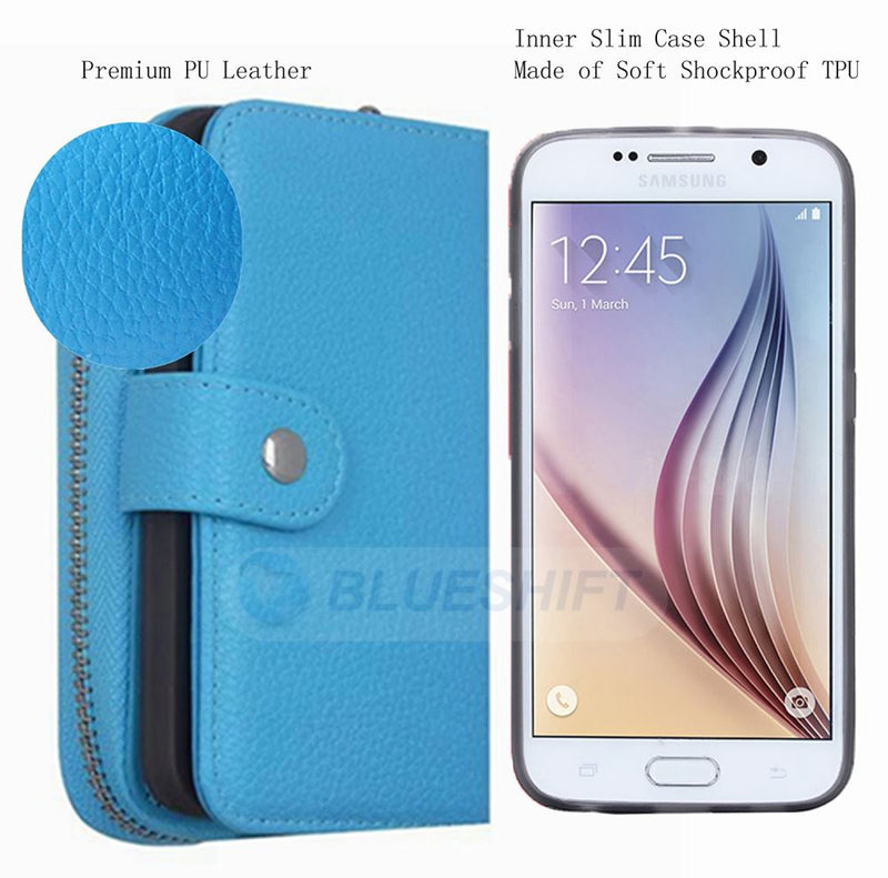 Samsung S6 Case Zipper Wallet (LightBlue)