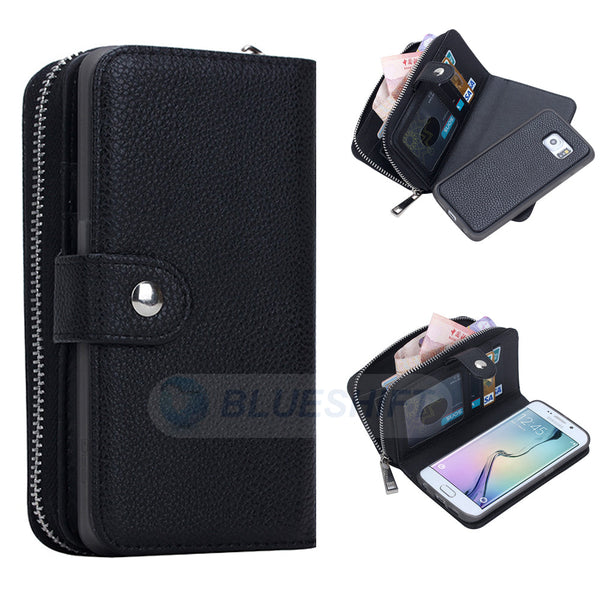 Samsung S6 Edge Case Zipper Wallet (Black)