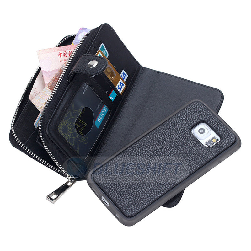 Samsung S6 Edge Plus Case Zipper Wallet (Black)