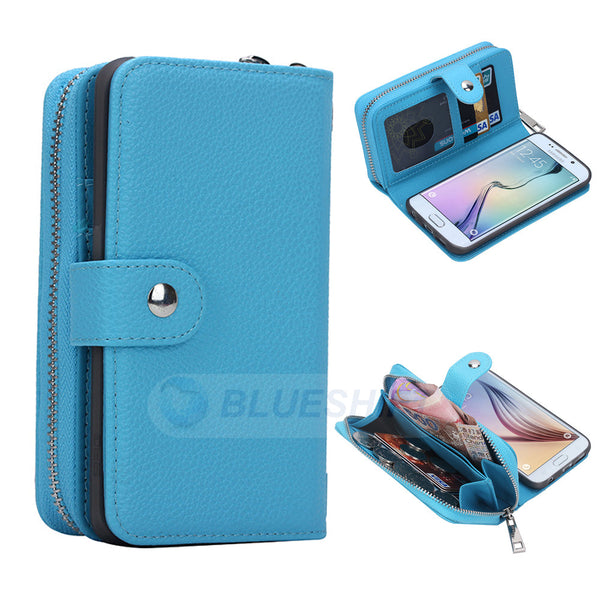 Samsung S6 Edge Plus Case Zipper Wallet (LightBlue)