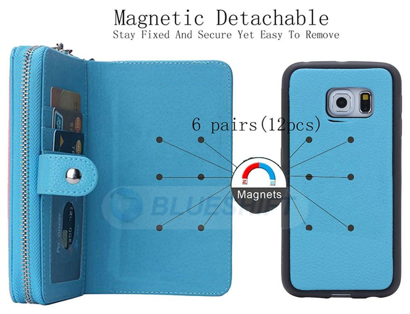 Samsung S6 Edge Case Zipper Wallet (LightBlue)