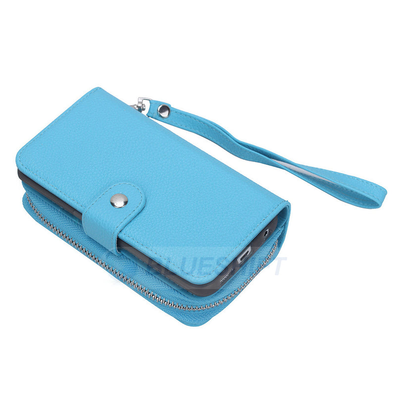 Samsung S6 Edge Case Zipper Wallet (LightBlue)