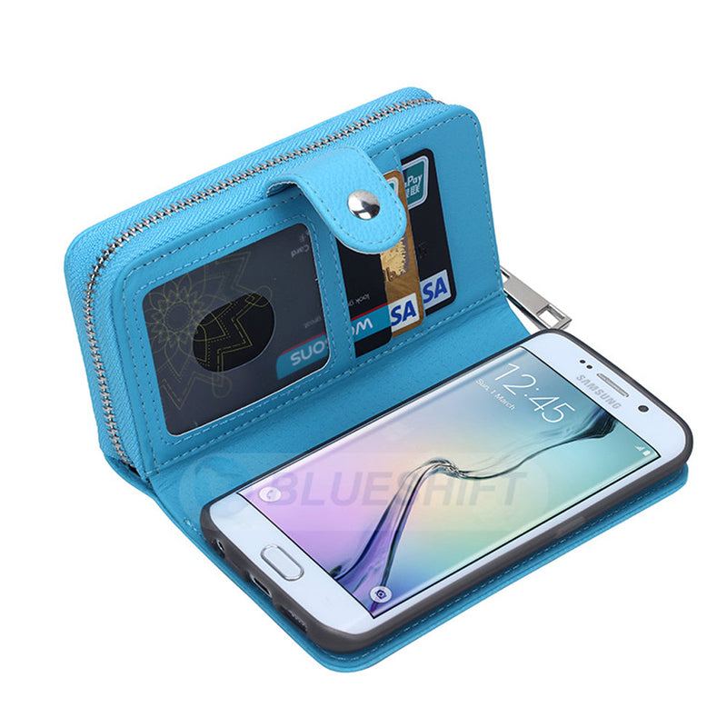 Samsung S6 Edge Plus Case Zipper Wallet (LightBlue)