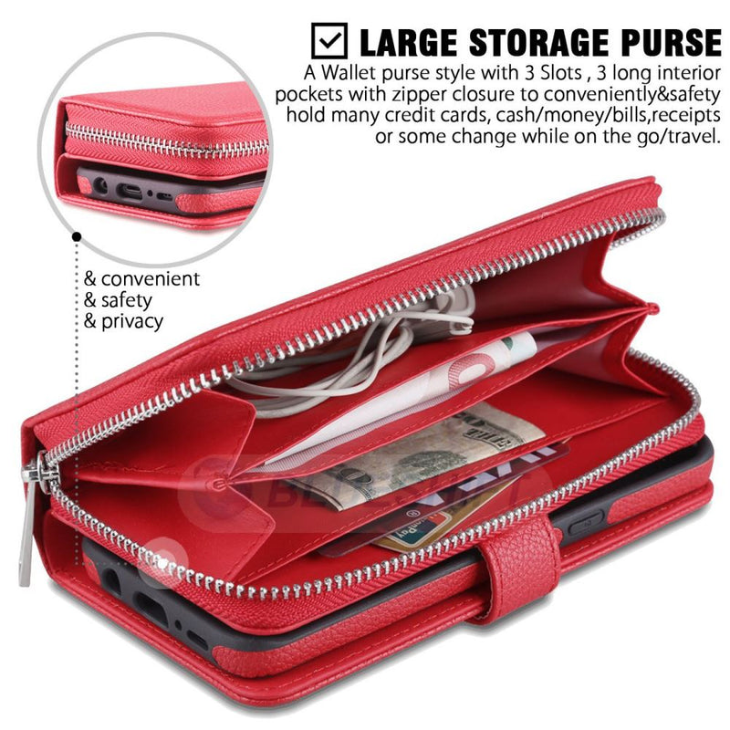 Samsung S8 Plus Case Zipper Wallet (Red)