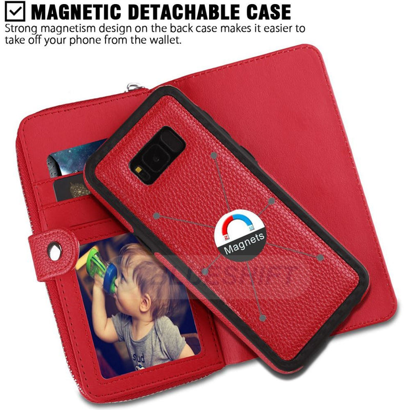 Samsung S8 Plus Case Zipper Wallet (Red)