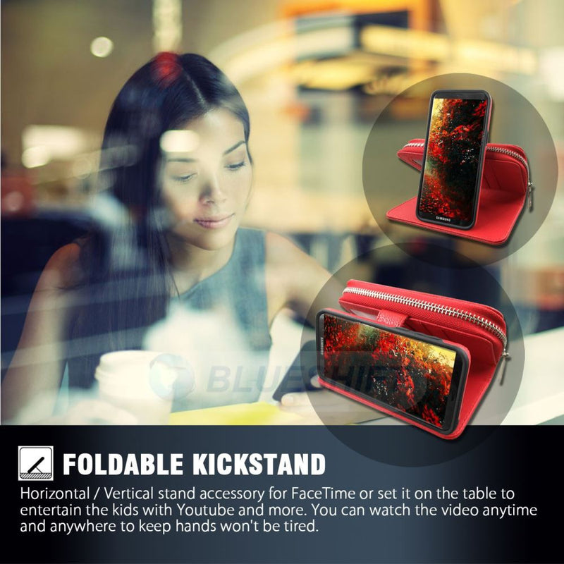 Samsung S8 Plus Case Zipper Wallet (Red)