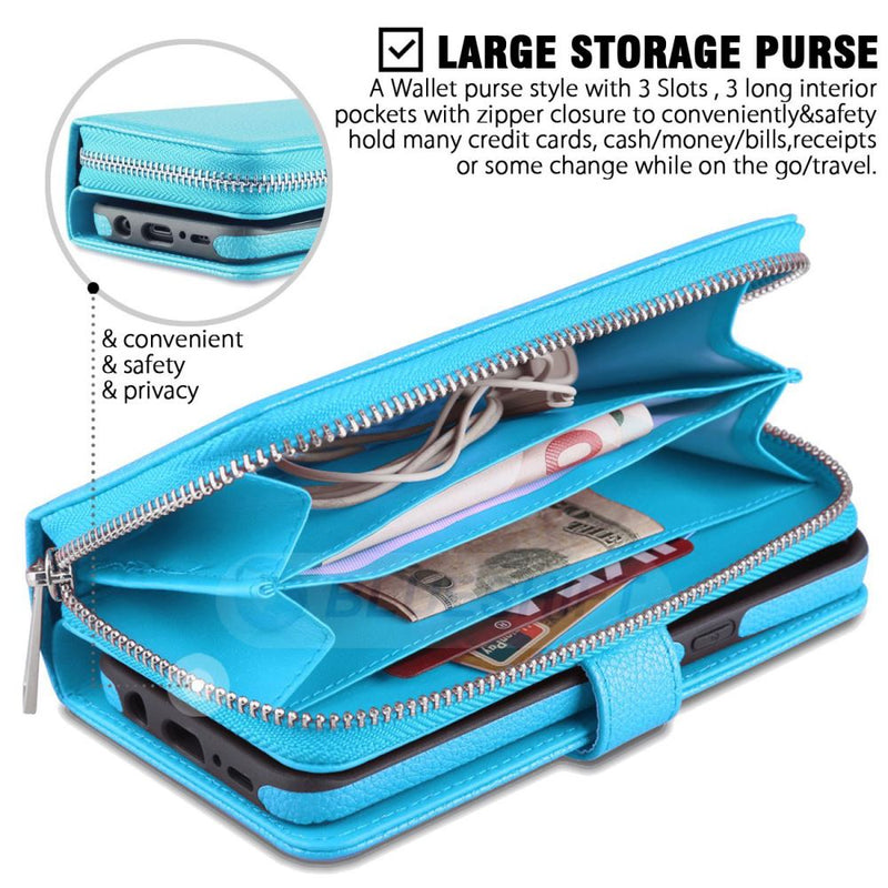 Samsung S8 Plus Case Zipper Wallet (LightBlue)