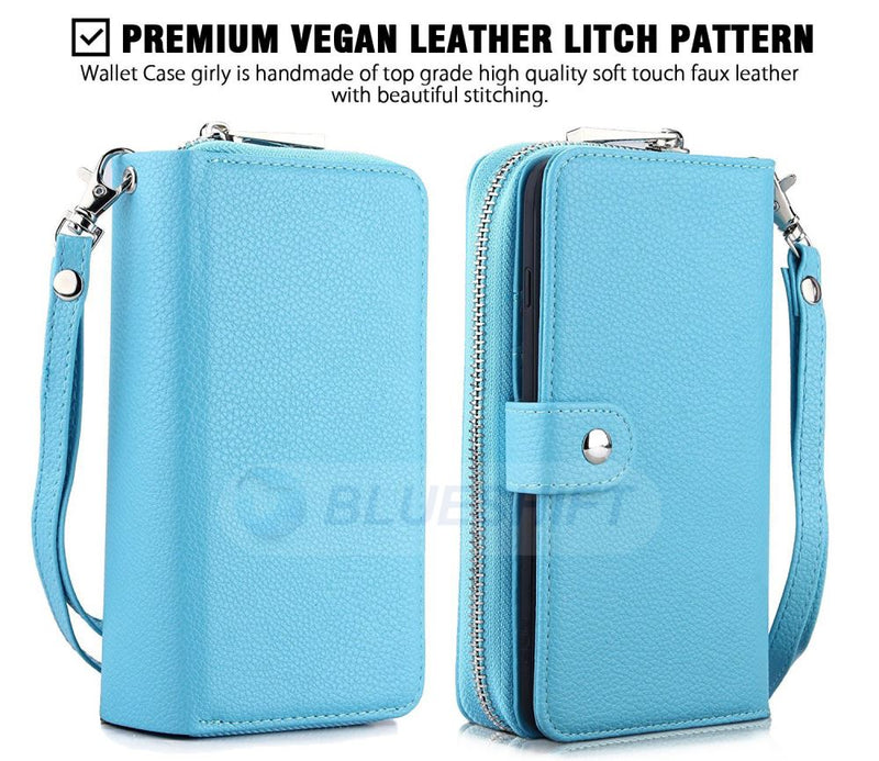 Samsung S8 Plus Case Zipper Wallet (LightBlue)