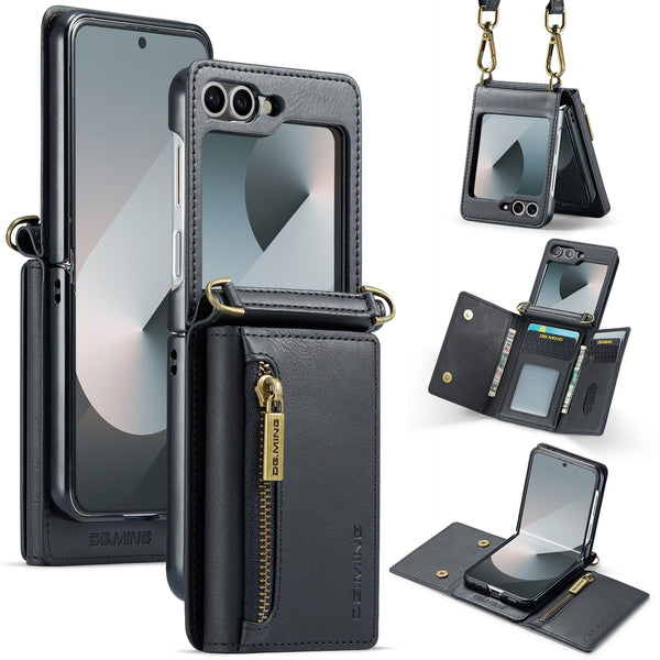 DG.MING Samsung Galaxy Z Flip 7 FE Crossbody Wallet Case [Black]