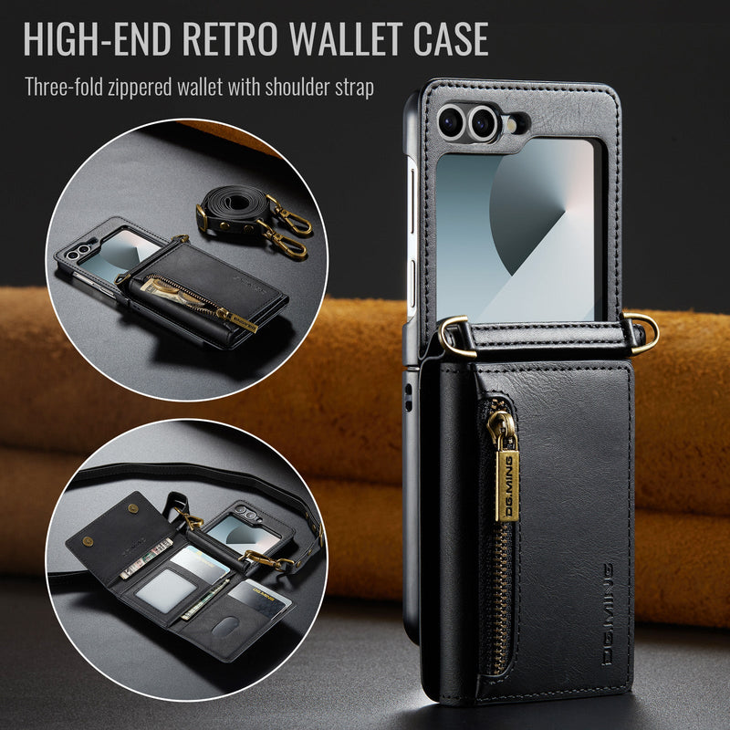 DG.MING Samsung Galaxy Z Flip 7 FE Crossbody Wallet Case [Black]