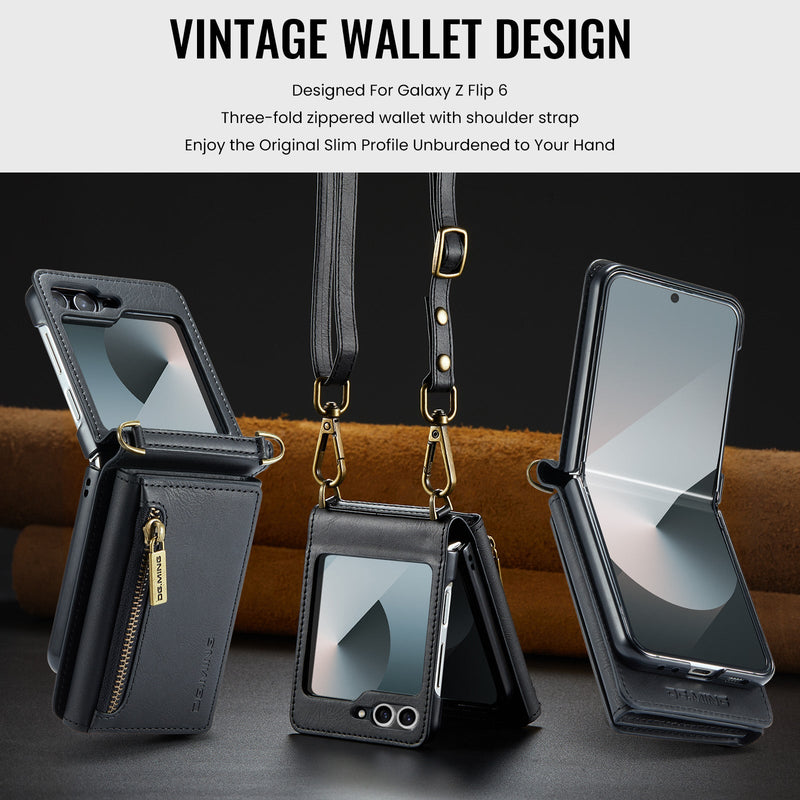 DG.MING Samsung Galaxy Z Flip 7 FE Crossbody Wallet Case [Black]