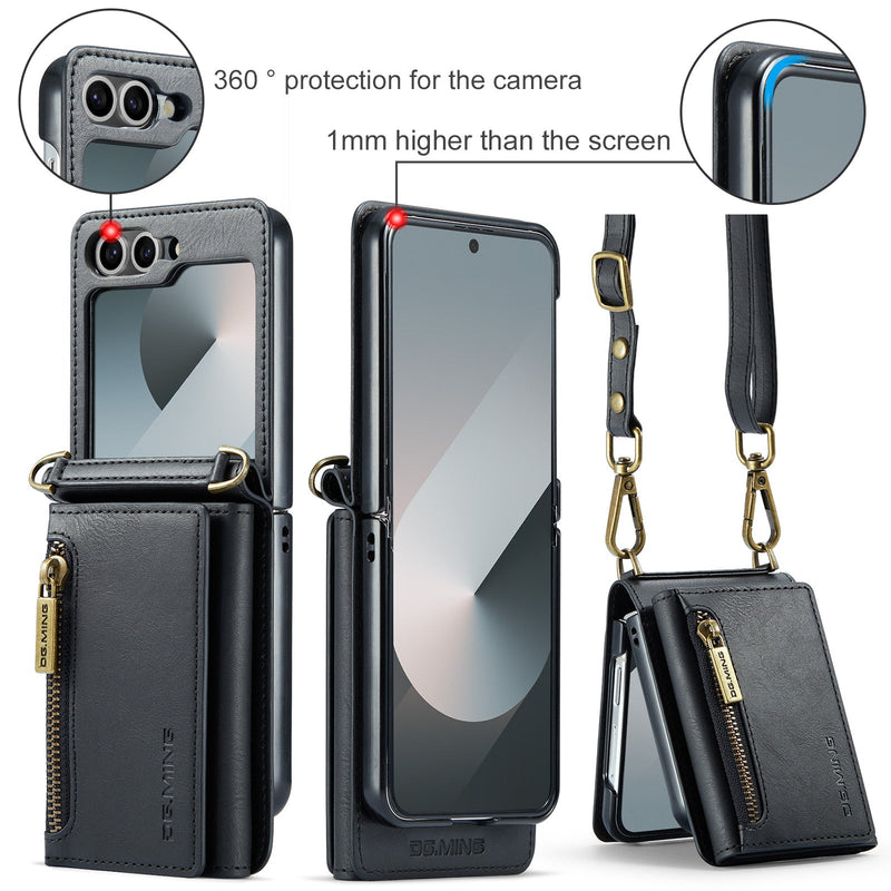 DG.MING Samsung Galaxy Z Flip 7 FE Crossbody Wallet Case [Black]