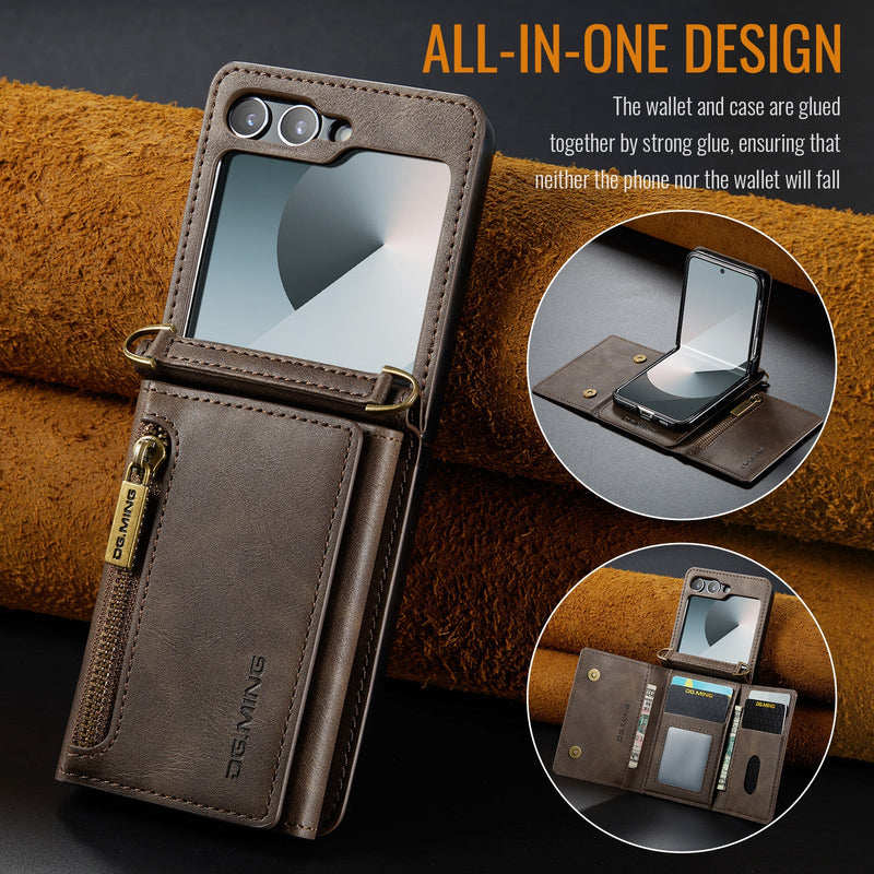 DG.MING Samsung Galaxy Z Flip 7 FE Crossbody Wallet Case [Coffee]