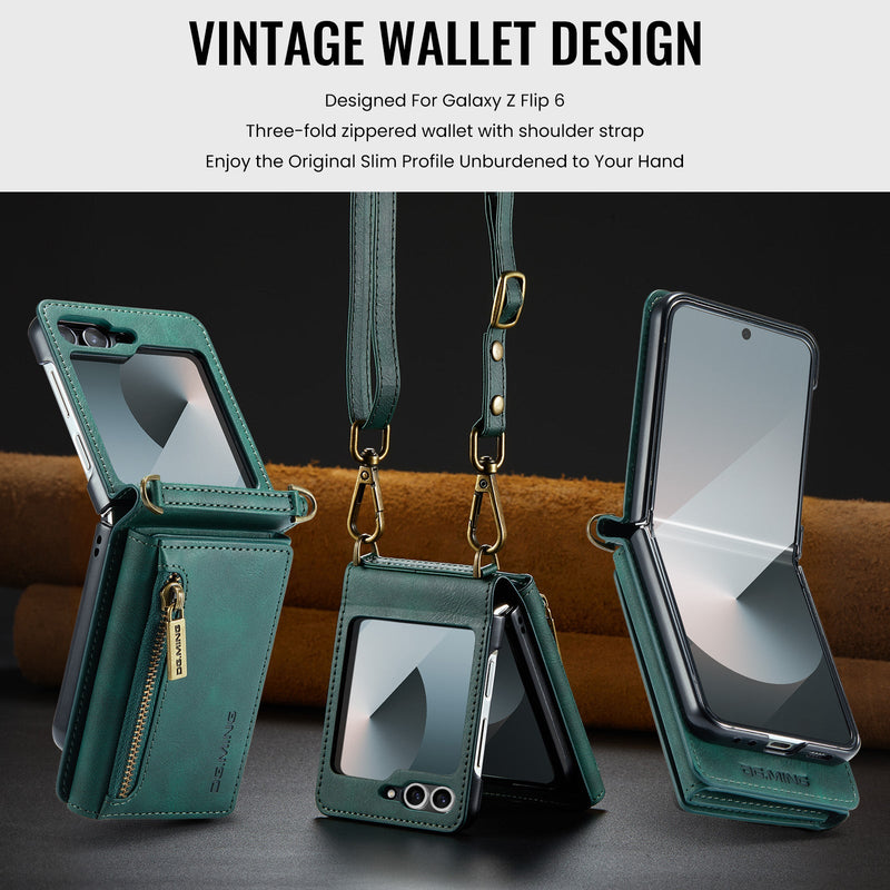 DG.MING Samsung Galaxy Z Flip 7 FE Crossbody Wallet Case [Green]
