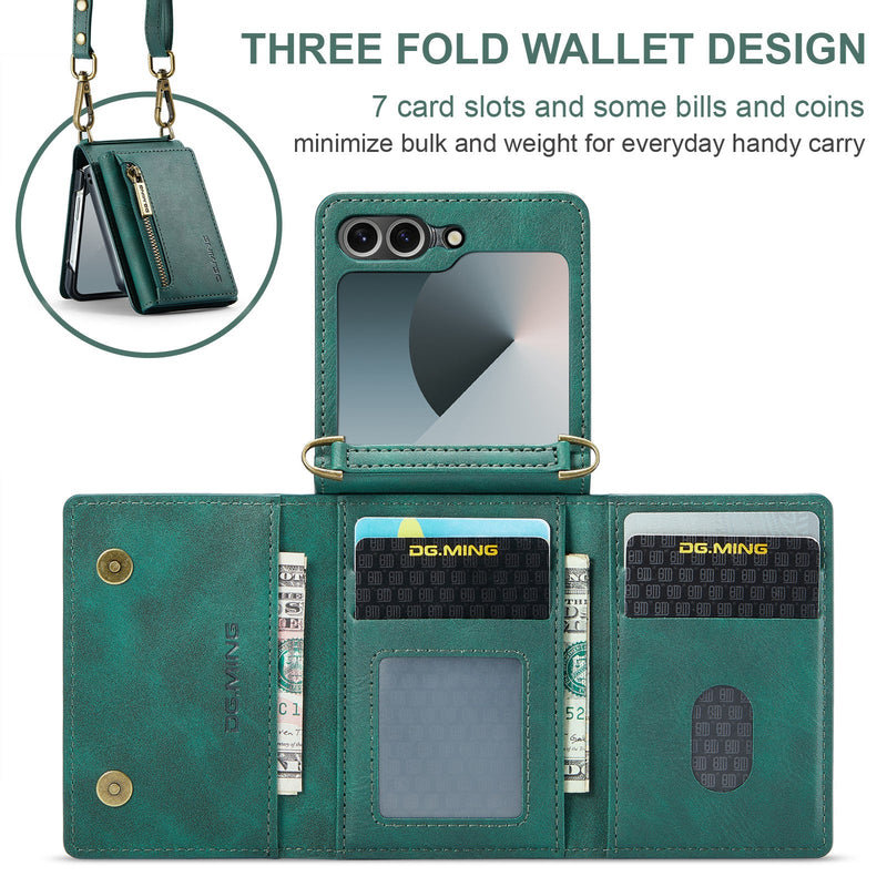 DG.MING Samsung Galaxy Z Flip 7 FE Crossbody Wallet Case [Green]