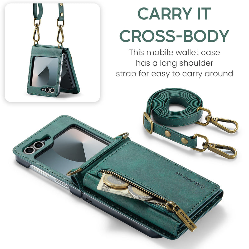 DG.MING Samsung Galaxy Z Flip 7 FE Crossbody Wallet Case [Green]