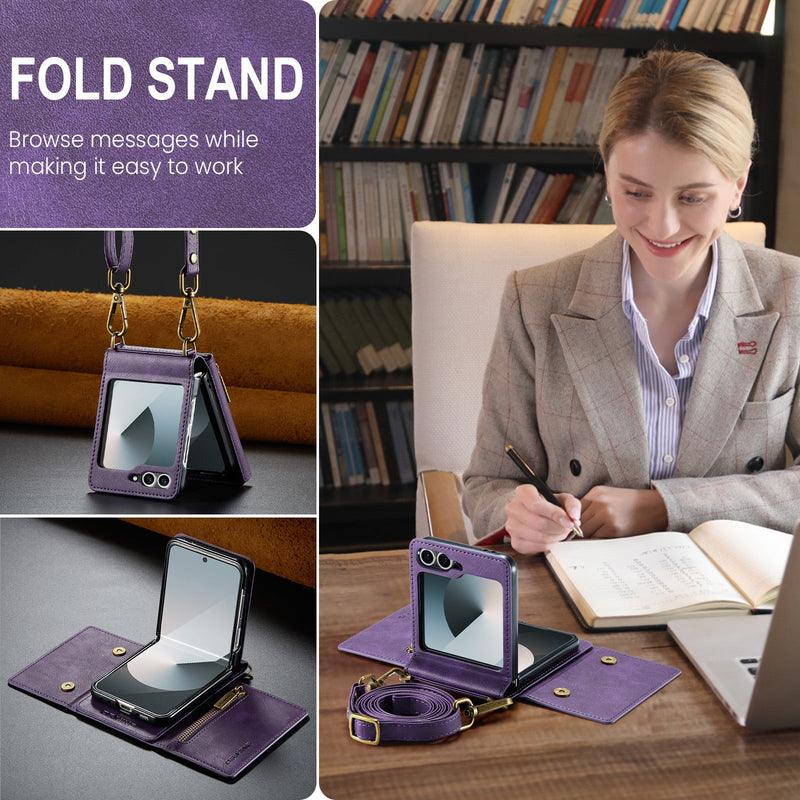 DG.MING Samsung Galaxy Z Flip 7 FE Crossbody Wallet Case [Purple]