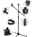 Telescopic Boom Microphone Stand Adjustable Mic Holder Tripod Two Clip 1 to 2 M