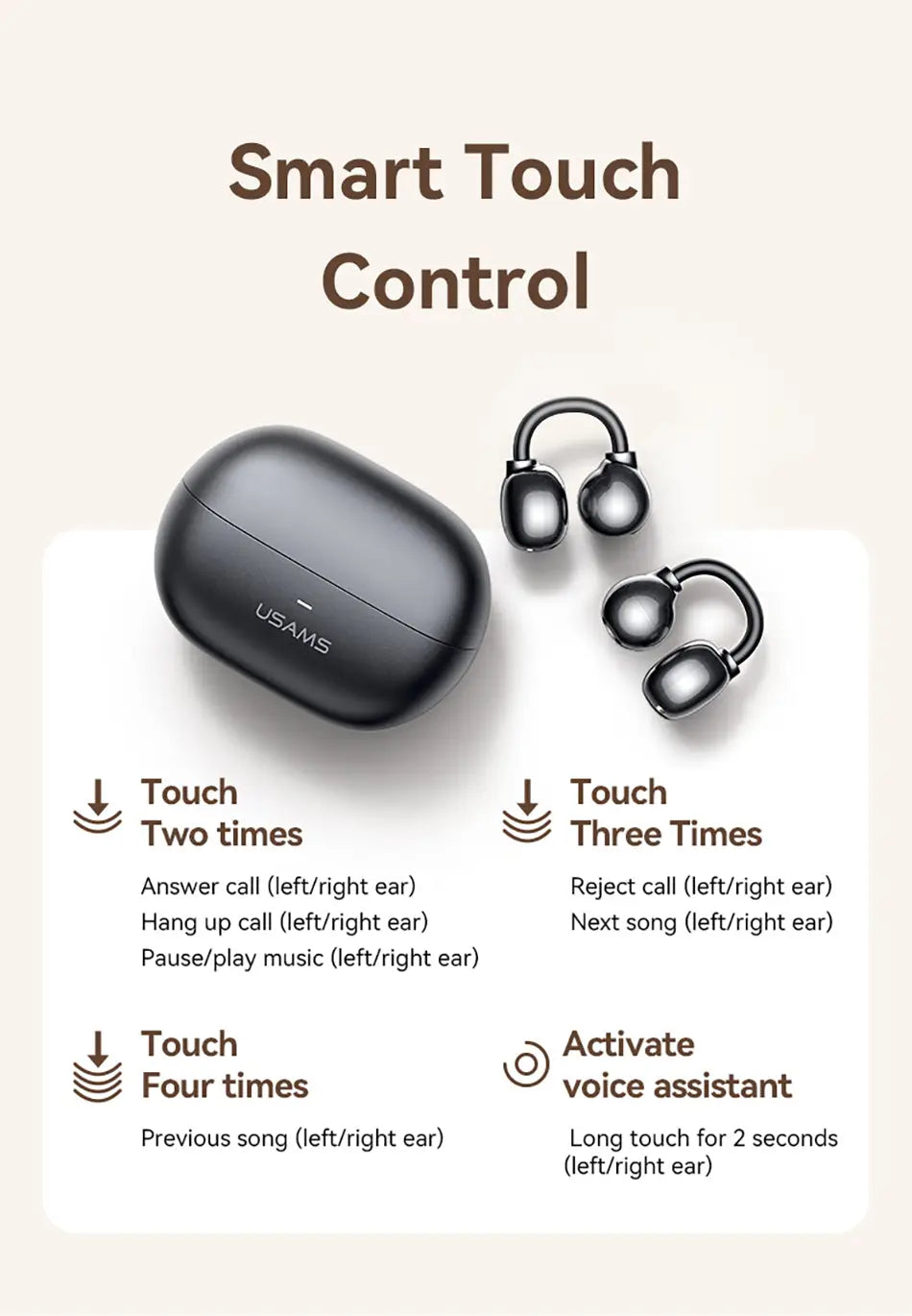 Clip-On TWS Earbuds Non-In-Ear Sport Earphones