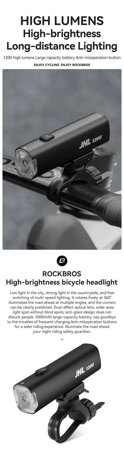 1200LM Rechargeable Biycle Headlight Handlebar Front Light